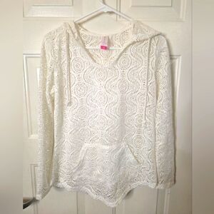 No Boundries White Lace Lightweight Hoodie Front Pocket‎ Size Medium